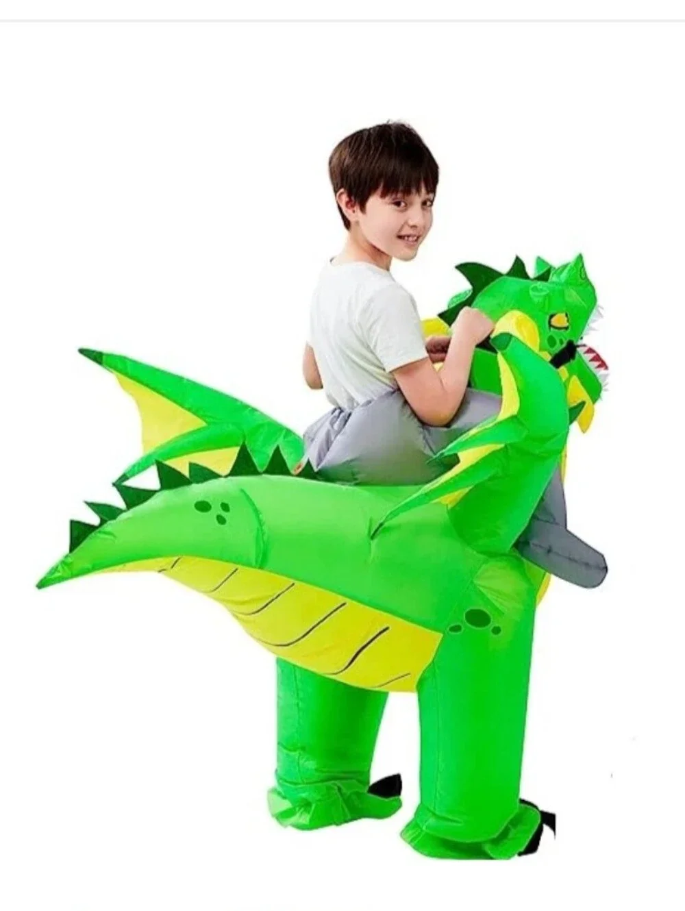 Kids Unisex Inflatable Green Cool Dragon Ride-On Costume New 7-10 Years